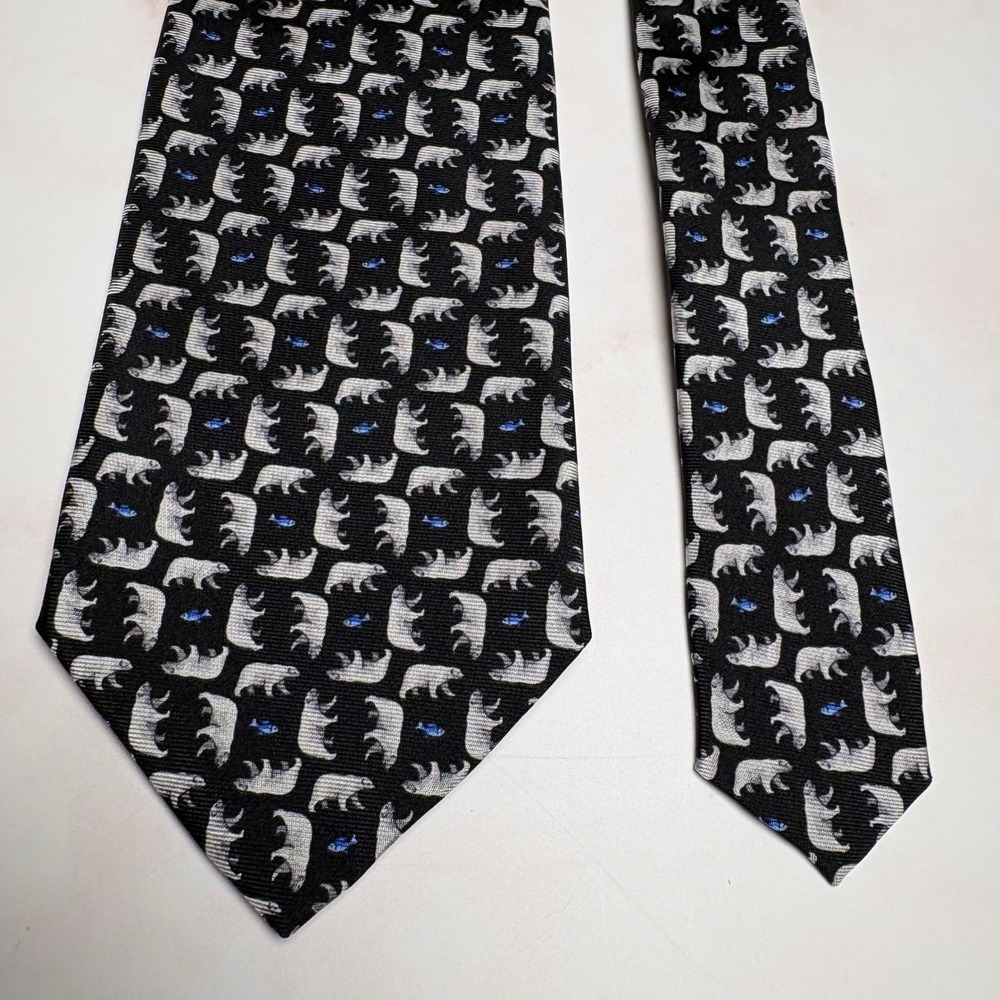 Royal Classic Silk Necktie Black Polar Bear Fish Pattern Animals Winter USA Made